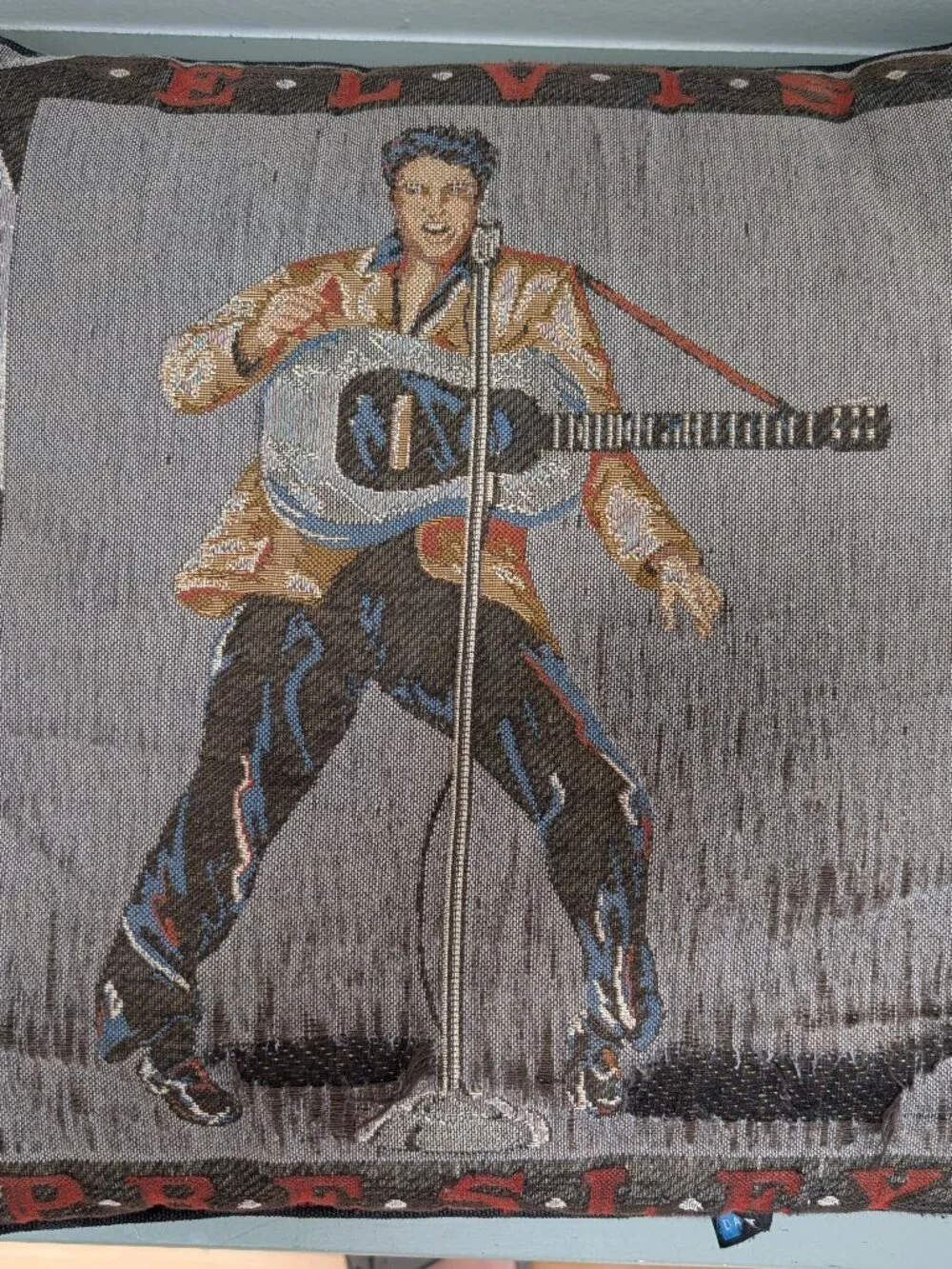 Two Vintage Elvis Pressley Tapestry Throw Pillows.  17 x 17